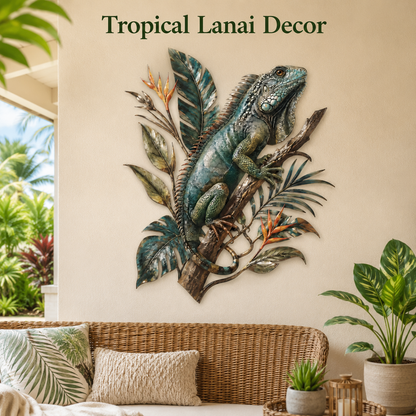 Lanai Decor - Iguana Metal Wall Art Tropical Lizard Wall Decor Jungle Animal