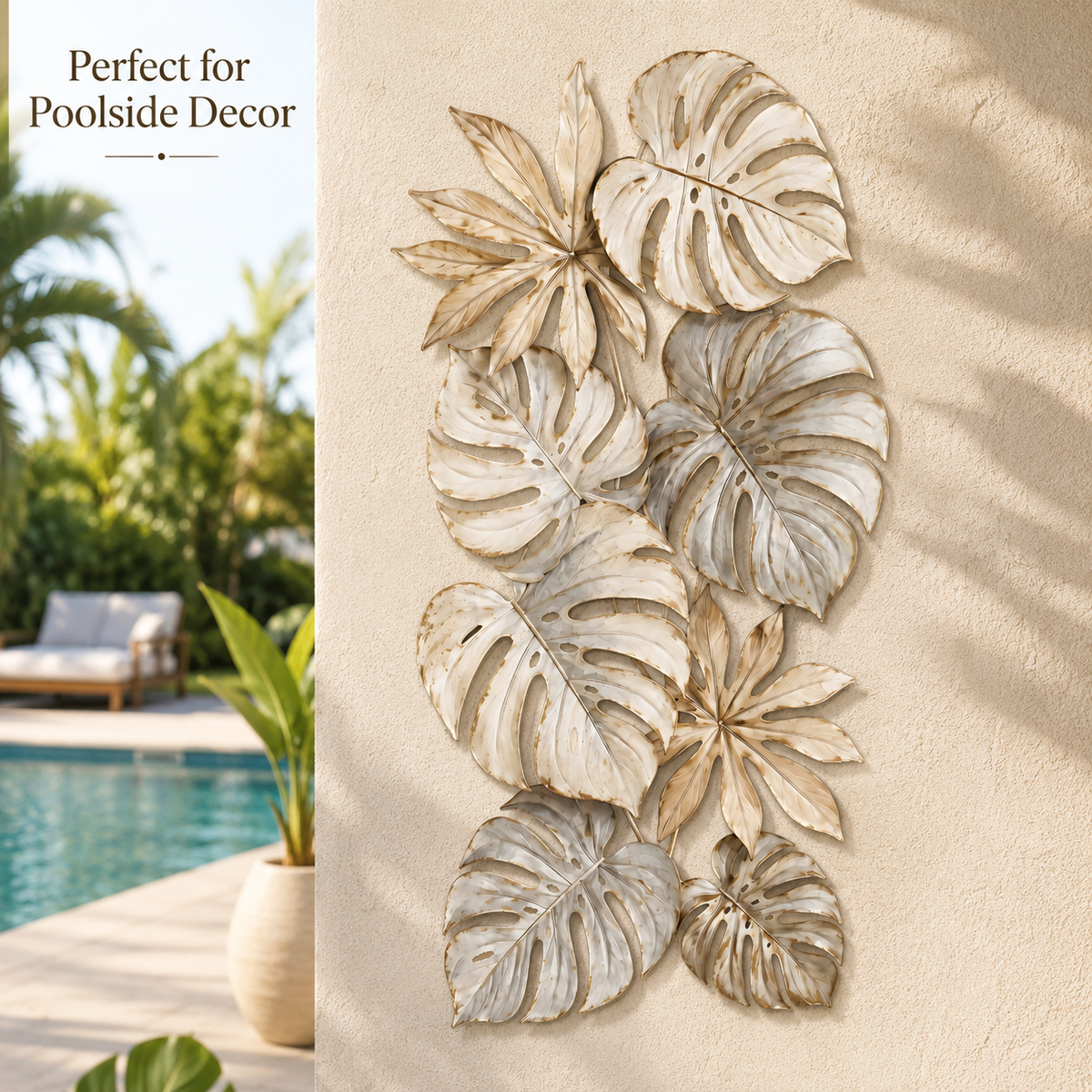 Poolside Patio Lifestyle - Tropical Leaf Metal Wall Art Monstera Wall Decor Botanical Patio