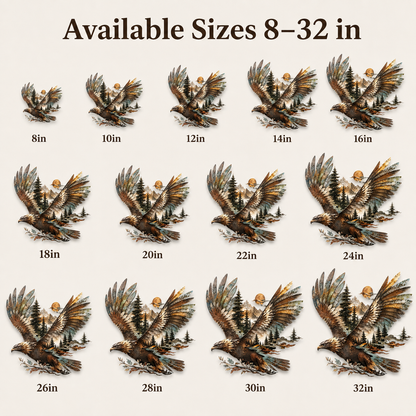 Size Guide - Bald Eagle Metal Wall Art Eagle Wall Decor Mountain Wildlife