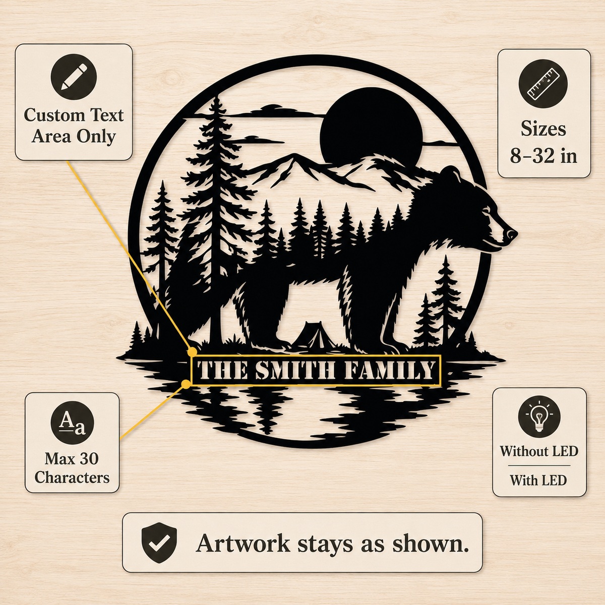 Customize Option Guide - Personalized Bear Metal Sign Custom Family Name Cabin Wall Decor