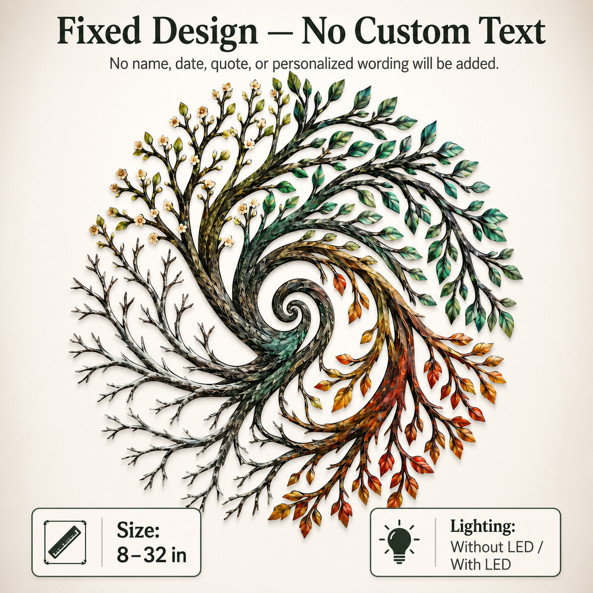 Four Seasons Tree of Life Metal Wall Art Spiral Tree Wall Decor Circular Nature Art for Living Room — Customize Option Guide