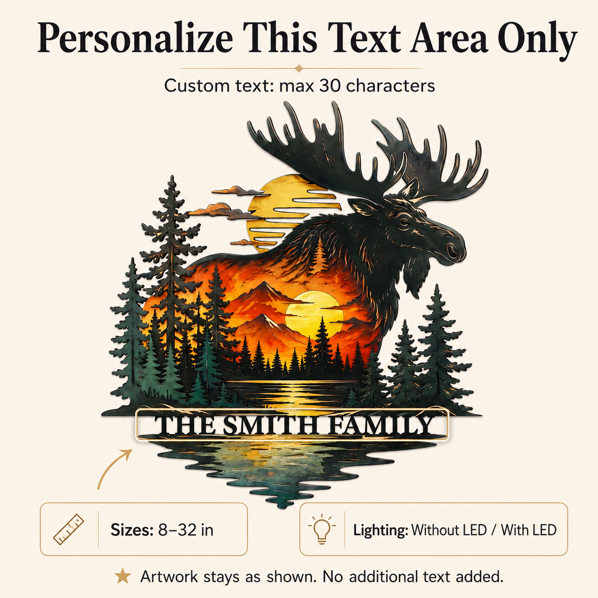 Customize Option Guide - Personalized Moose Metal Wall Art Custom Family Name Cabin Sign