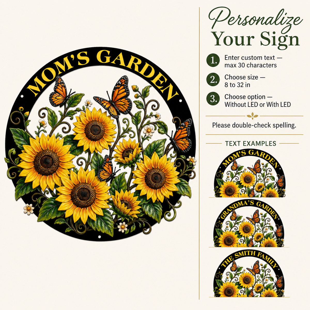 Customize  Option Guide - Custom Sunflower Metal Wall Art Butterfly Garden Decor Mom Garden