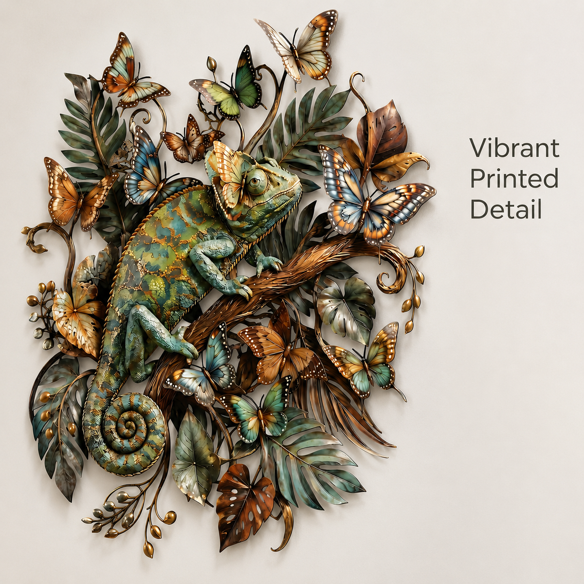 Detail Close-Up - Chameleon Metal Wall Art Tropical Reptile Wall Decor Colorful Jungle