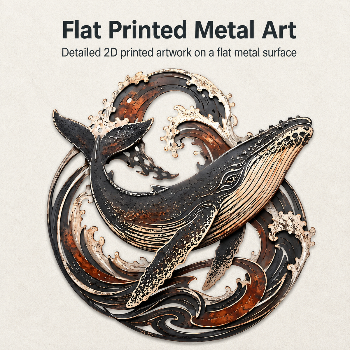 Flat Printed Clarification — Whale Metal Wall Art Humpback Whale Wall Decor Ocean Wall