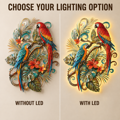 LED Options - Tropical Parrot Metal Wall Art Macaw Wall Decor Tropical Bird
