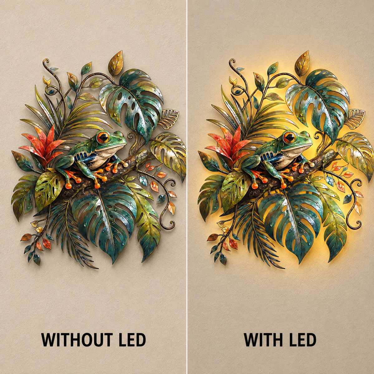 LED Options - Frog Wall Art Tropical Metal Wall Art Rainforest Wall Art