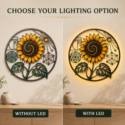 LED Options — Sunflower Sacred Geometry Metal Wall Art Spiritual Wall Art Fibonacci