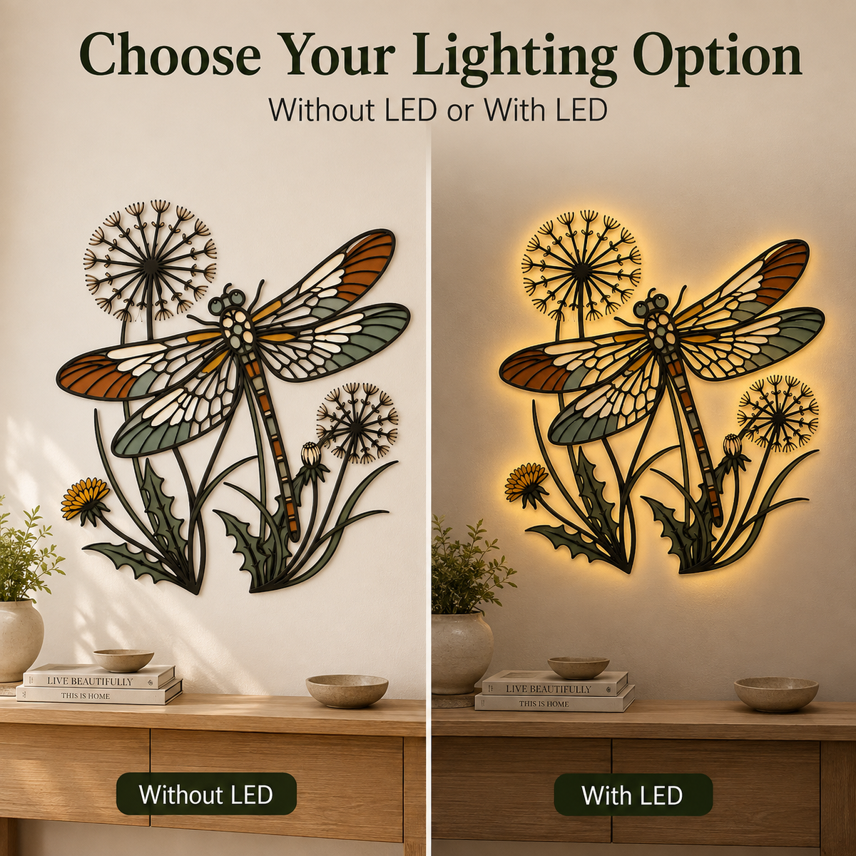 Lighting Options - Dragonfly Wall Art Metal Wall Art Outdoor Wall Art Wildflower