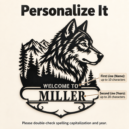Personalization - Custom Wolf Metal Wall Art Personalized Cabin Sign Rustic Wildlife