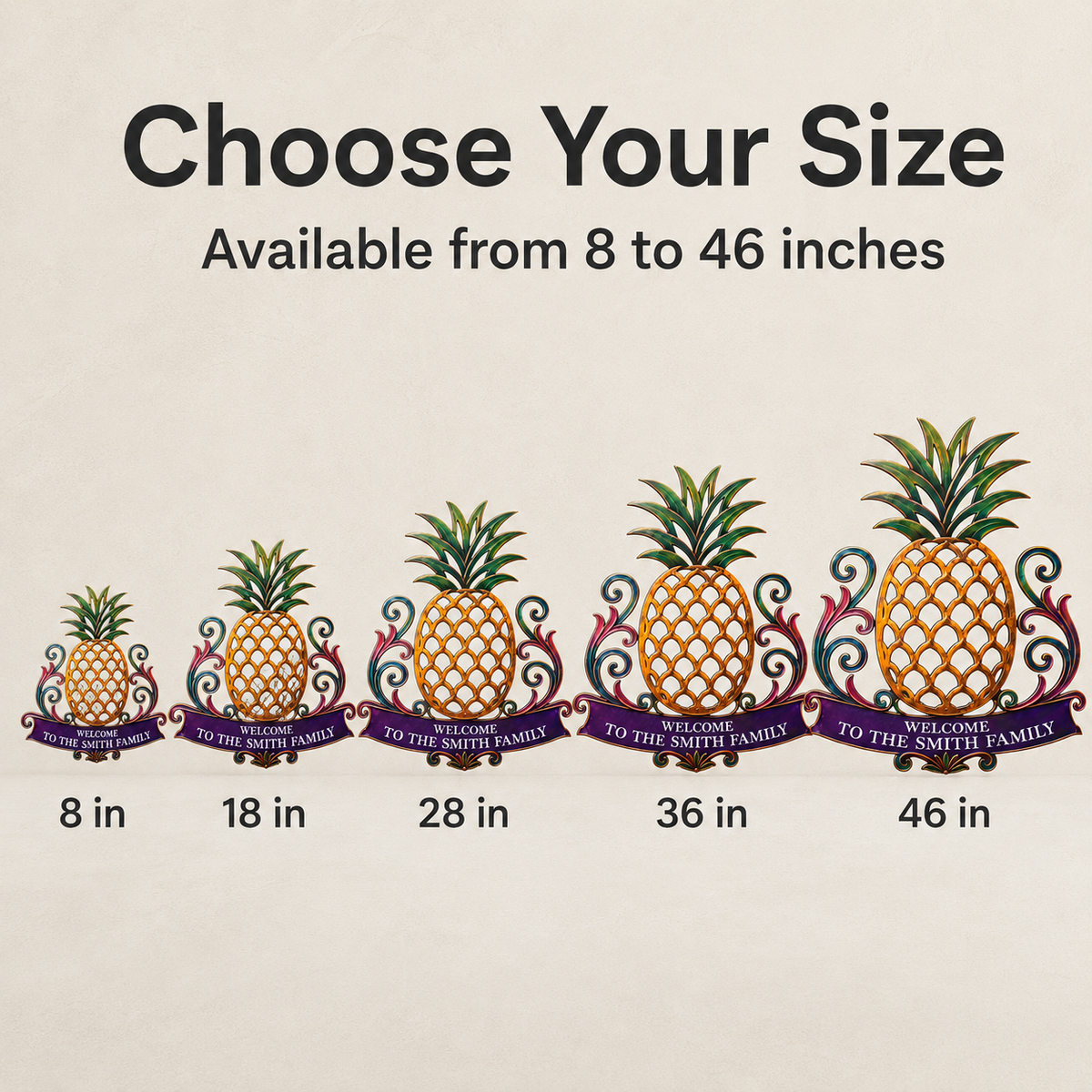 Size Guide - Custom Pineapple Welcome Metal Sign Personalized Family Name Sign Entryway
