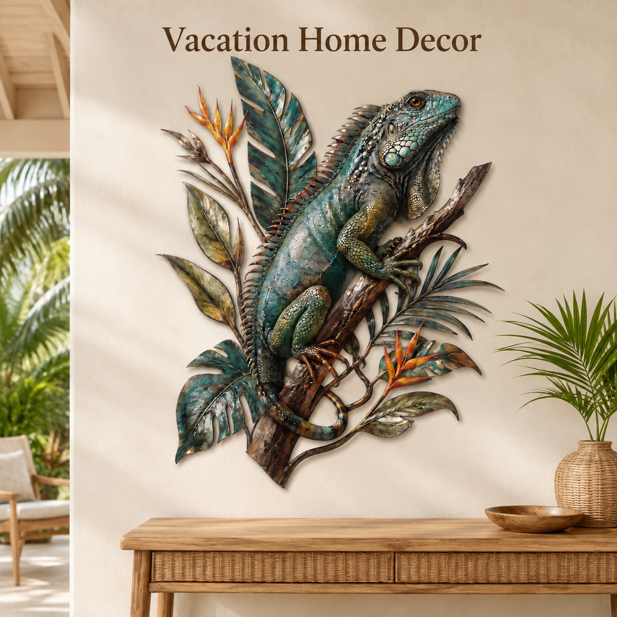 Vacation Home Styling - Iguana Metal Wall Art Tropical Lizard Wall Decor Jungle Animal