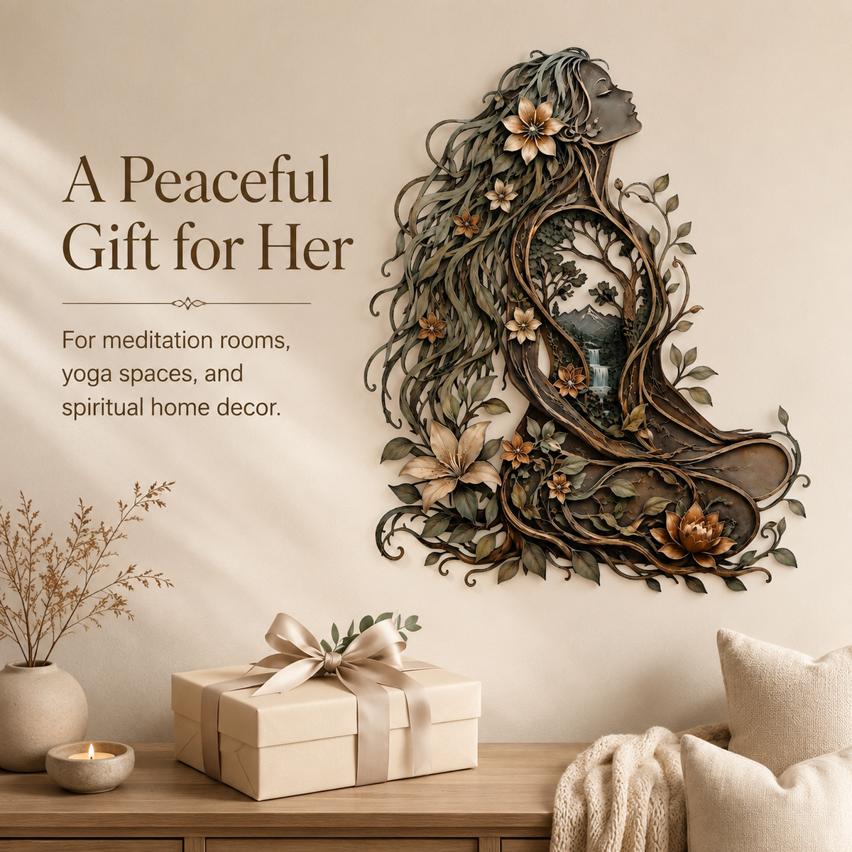 Meaningful Gift - Meditation Room Metal Wall Art Woman Tree of Life Yoga