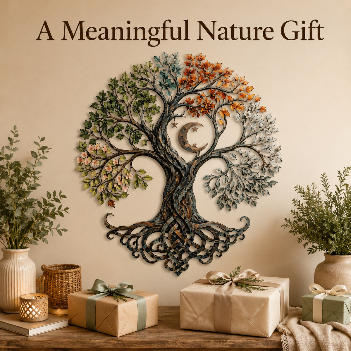 Meaningful Gift - Tree of Life Metal Wall Art Celtic Four Seasons Tree