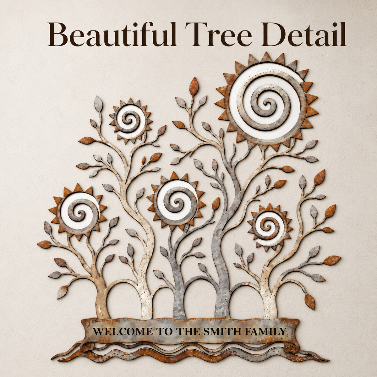 Design Detail - Custom Family Tree Metal Wall Art Decor Personalized Family Name