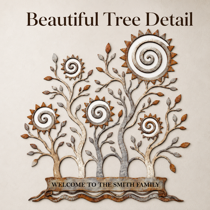 Design Detail - Custom Family Tree Metal Wall Art Decor Personalized Family Name