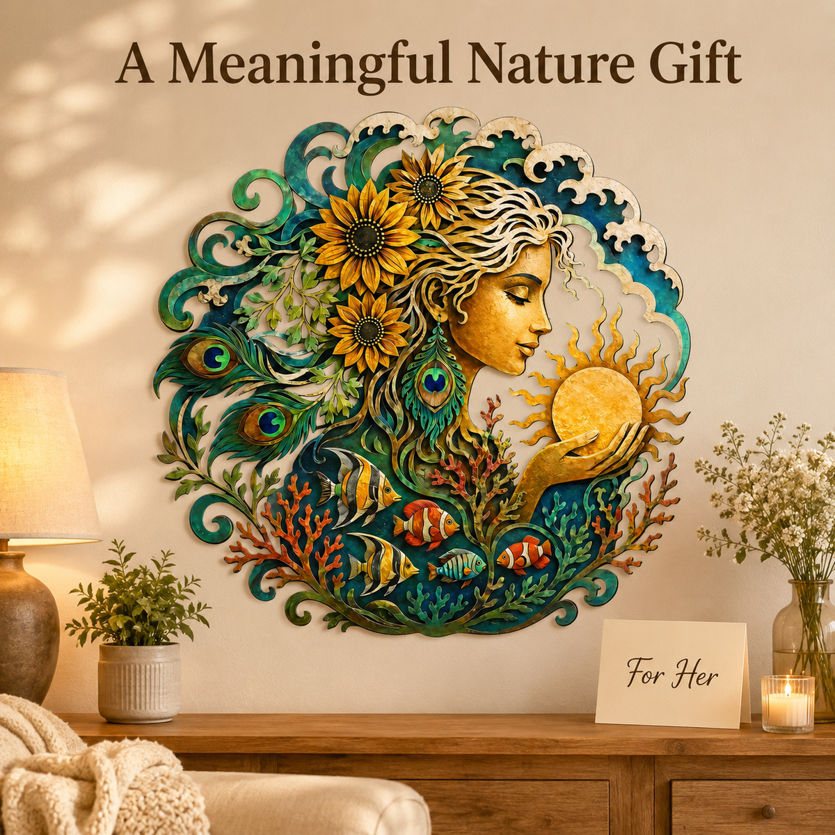 Meaningful Gift - Mother Ocean Metal Wall Art Ocean Goddess Wall Decor Coastal
