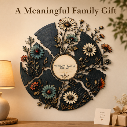 Meaningful Gift - Personalized Floral Record Metal Wall Art Custom Vinyl Record Decor