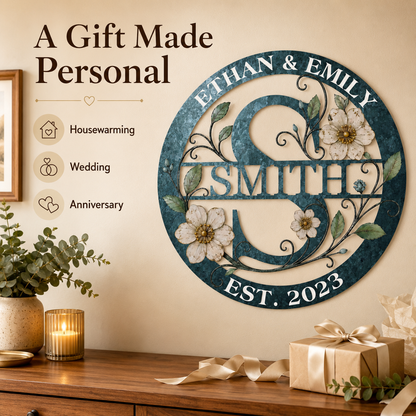 Meaningful Gift - Personalized Family Name Sign Custom Monogram Metal Wall Art Wedding
