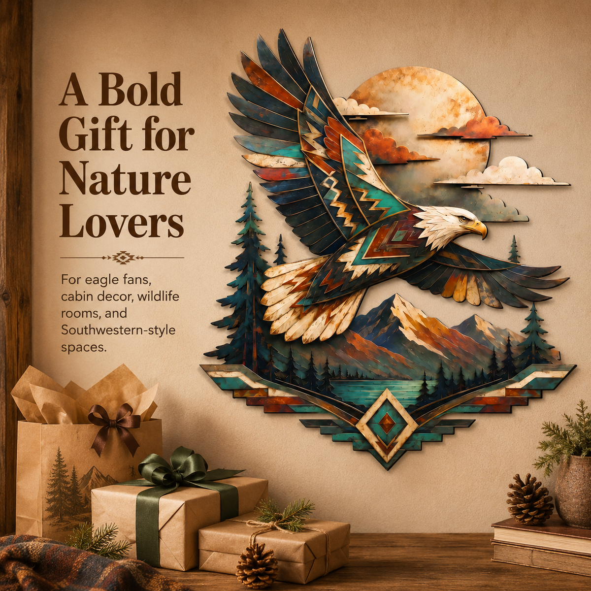 Meaningful Gift - Bald Eagle Metal Wall Art Wildlife Wall Decor Southwestern Eagle