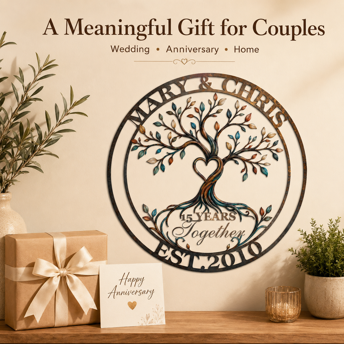 Meaningful Gift - Personalized Anniversary Gift Custom Couple Name Tree of Life Metal