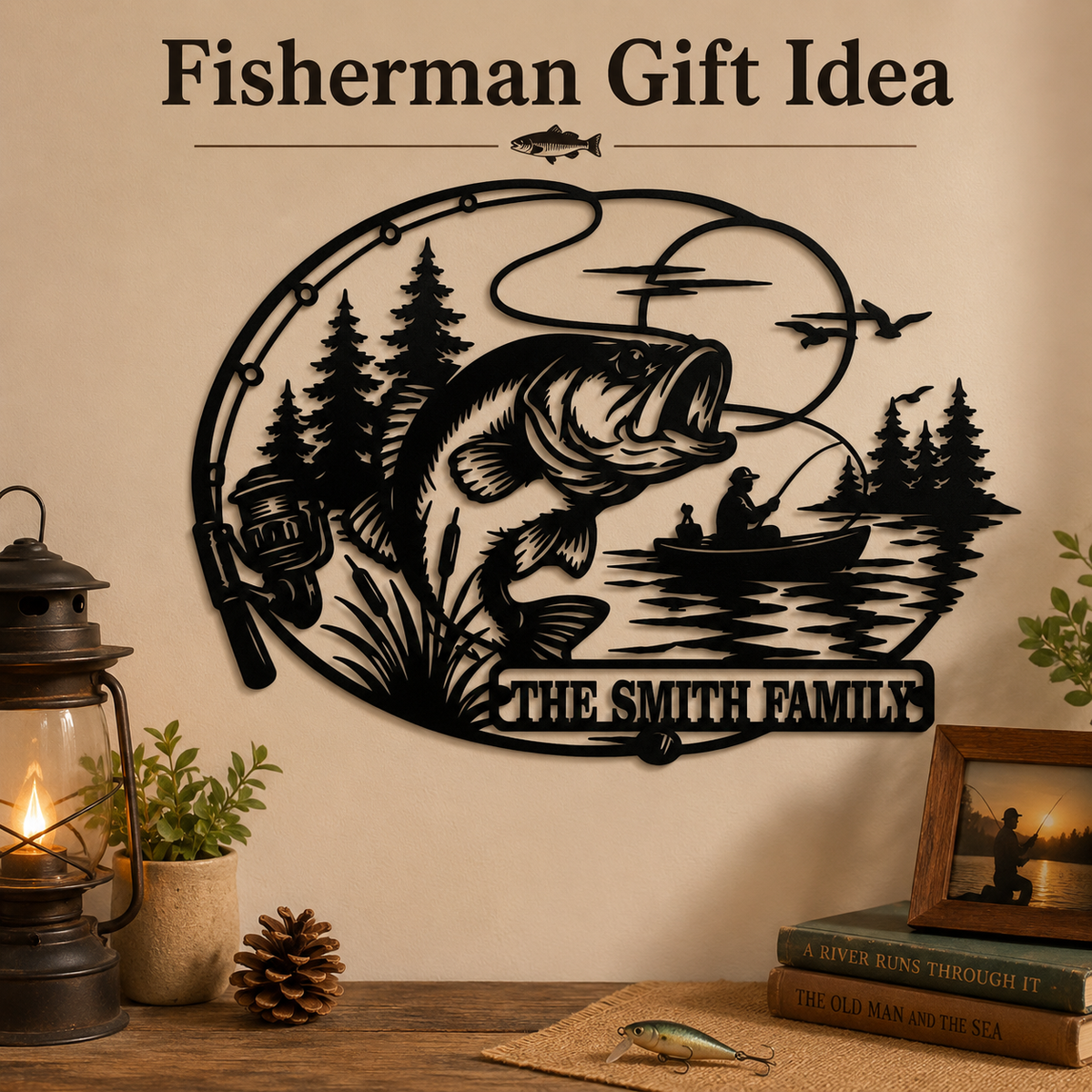 Meaningful Gift - Personalized Fishing Metal Sign Custom Family Name Bass Fishing Wall