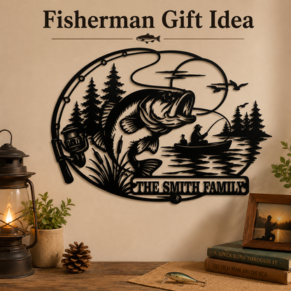 Meaningful Gift - Personalized Fishing Metal Sign Custom Family Name Bass Fishing Wall