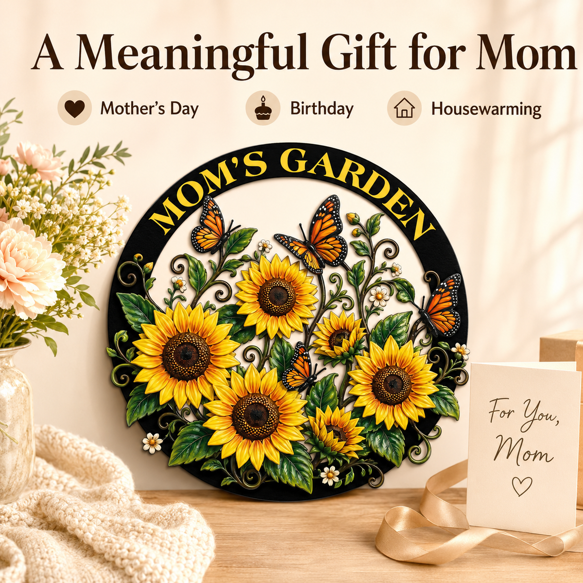 Meaningful Gift - Custom Sunflower Metal Wall Art Butterfly Garden Decor Mom Garden