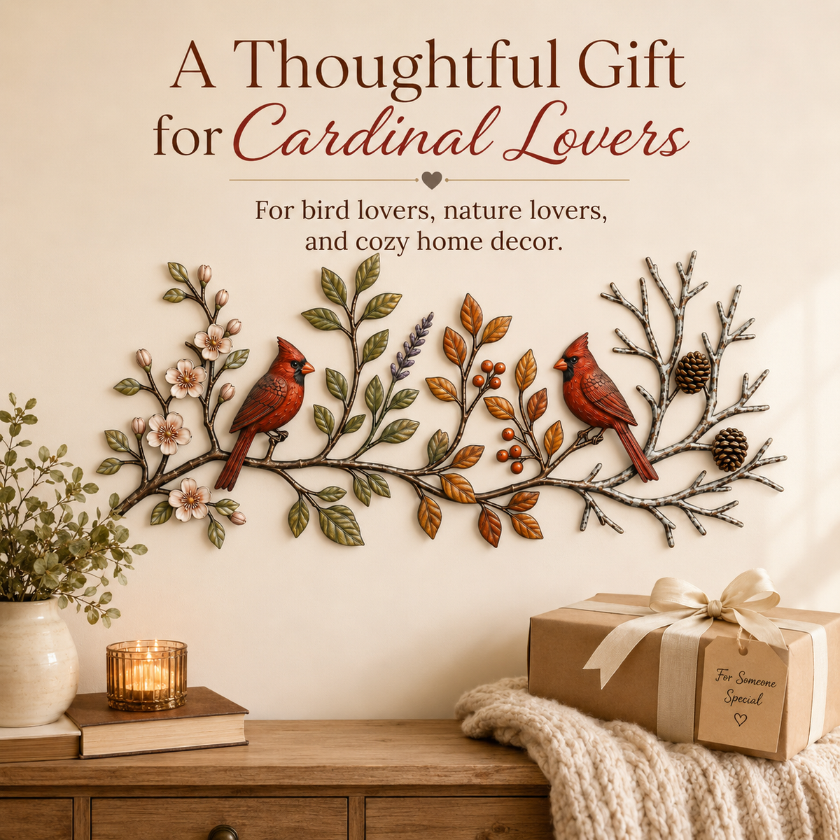 Meaningful Gift - Cardinal Bird Metal Wall Art Four Seasons Wall Decor Flat