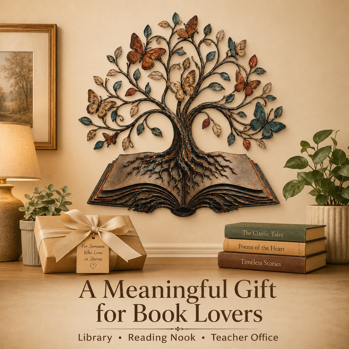 Meaningful Gift - Tree of Knowledge Metal Wall Art Open Book Butterfly Tree