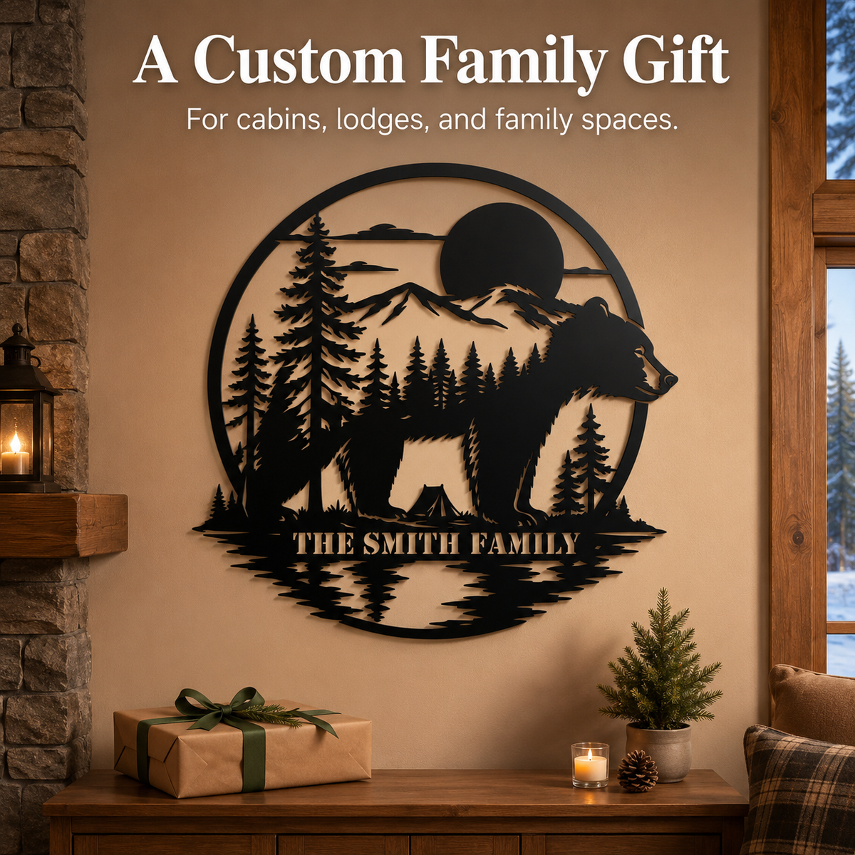 Meaningful Gift - Personalized Bear Metal Sign Custom Family Name Cabin Wall Decor