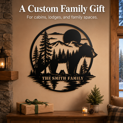 Meaningful Gift - Personalized Bear Metal Sign Custom Family Name Cabin Wall Decor