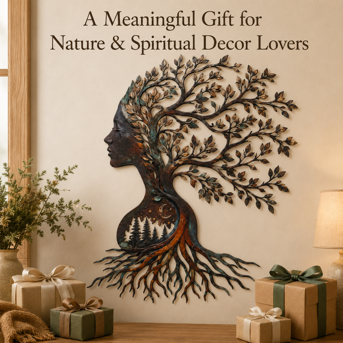 Meaningful Gift - Woman Tree of Life Metal Wall Art Mother Nature Goddess