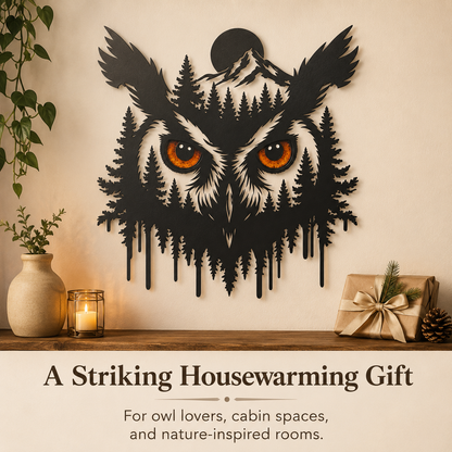 Meaningful Gift - Owl Metal Wall Art Glowing Owl Eyes Wildlife Art Woodland
