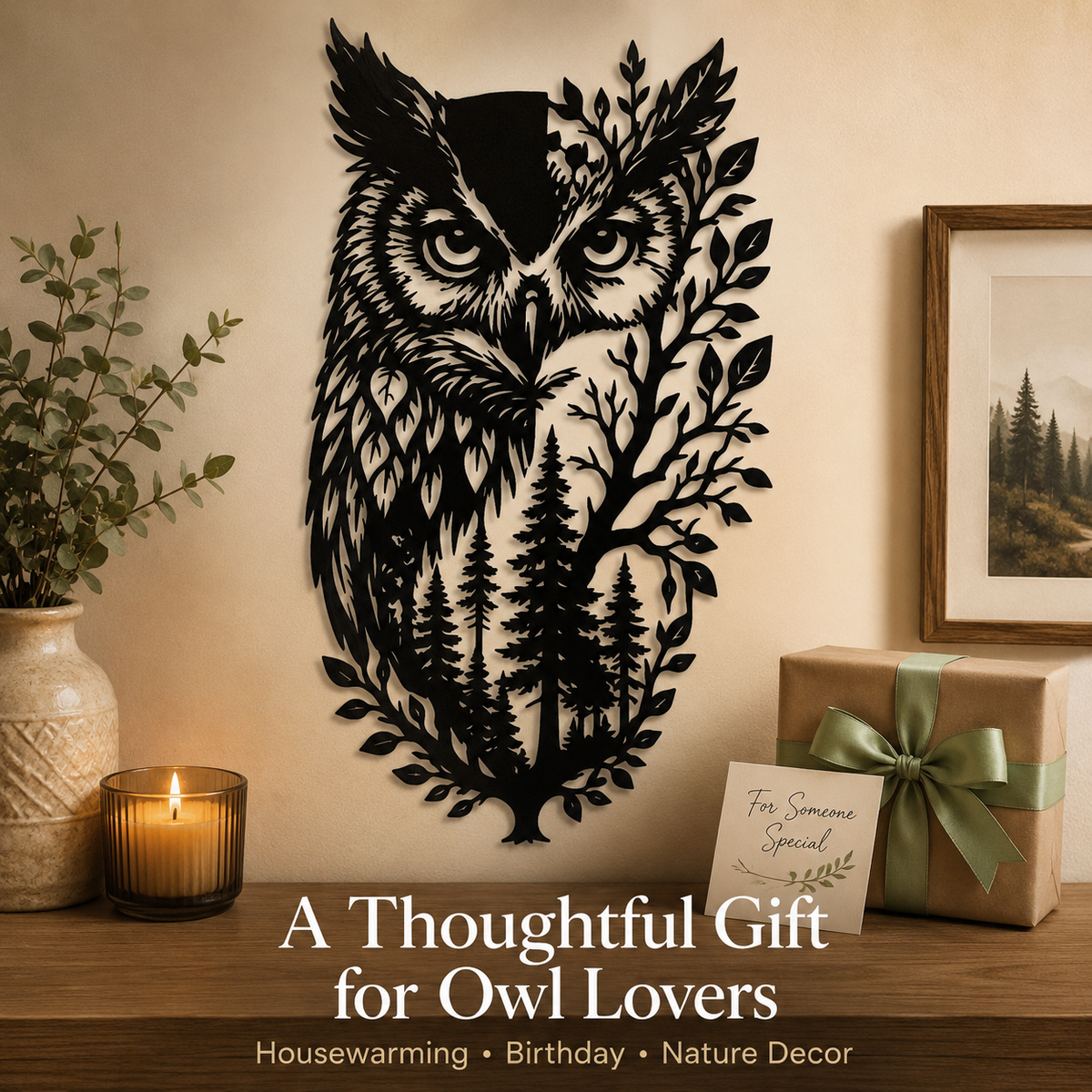Meaningful Gift - Owl Metal Wall Art Wildlife Wall Decor Woodland Cabin Decor
