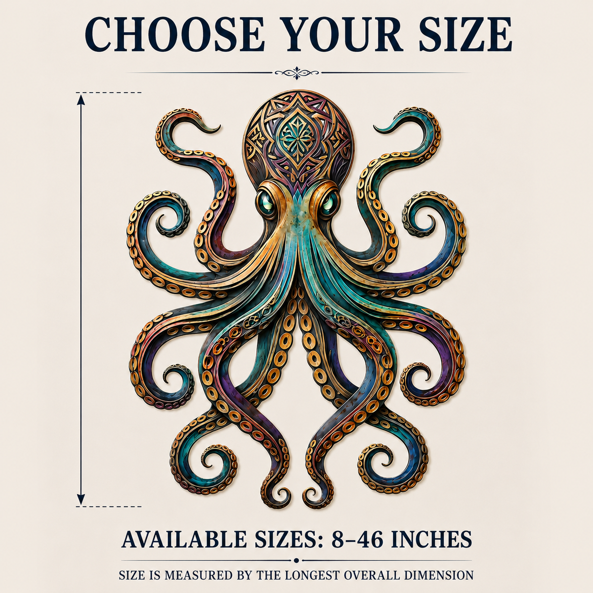 Size Guide — Octopus Metal Wall Art Octopus Wall Decor Coastal Wall Art