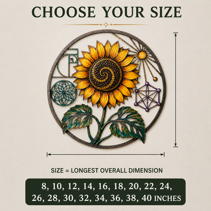 Size Guide — Sunflower Sacred Geometry Metal Wall Art Spiritual Wall Art Fibonacci
