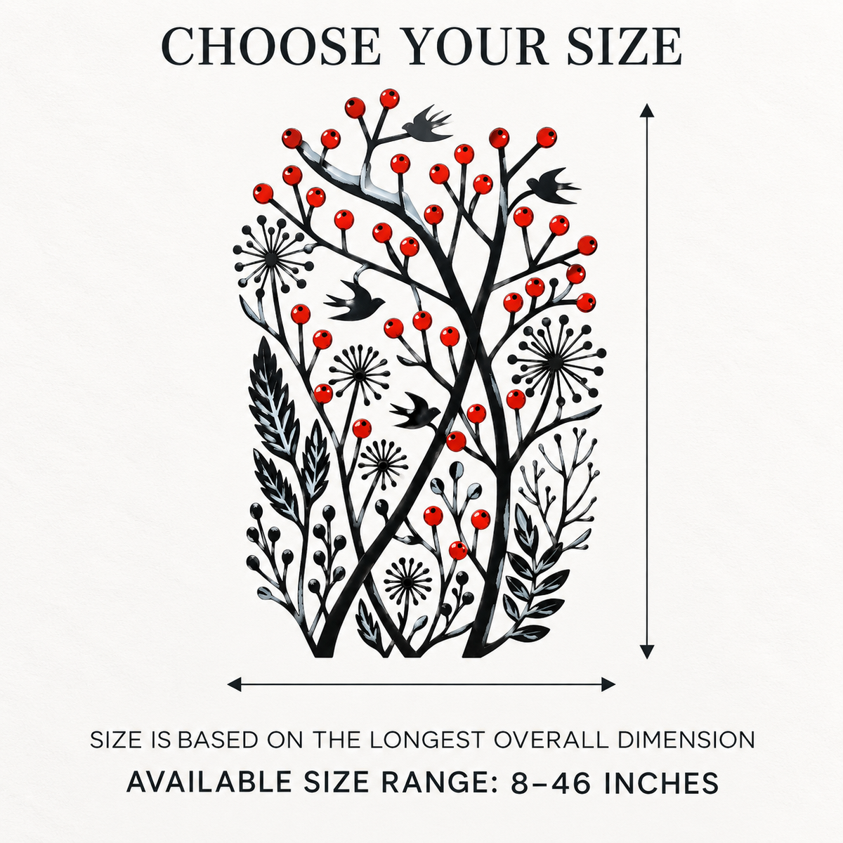 Christmas Wall Art Winter Bird Metal Wall Decor Botanical Nature Art Woodland Christmas Decor Flat Printed Metal Art With LED — Size Guide