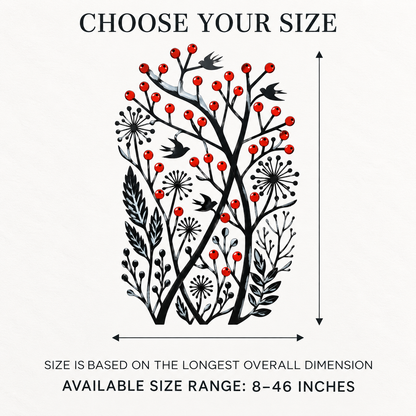 Christmas Wall Art Winter Bird Metal Wall Decor Botanical Nature Art Woodland Christmas Decor Flat Printed Metal Art With LED — Size Guide