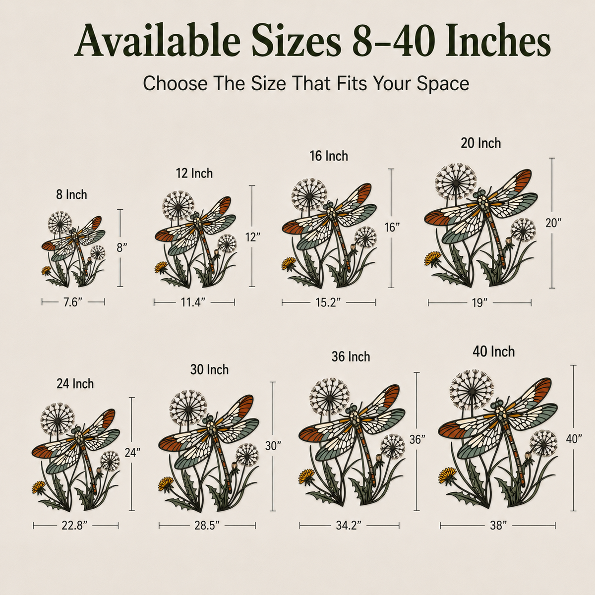 Size Guide - Dragonfly Wall Art Metal Wall Art Outdoor Wall Art Wildflower