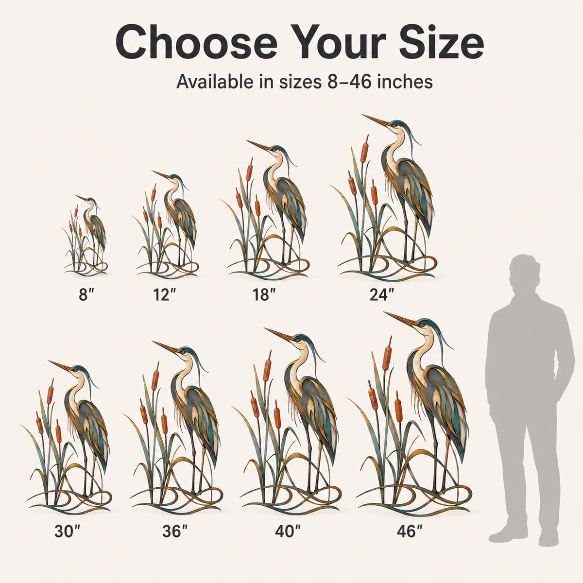 Size Guide — Heron Metal Wall Art Blue Heron Wall Decor Great Blue
