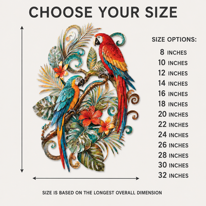 Size Guide - Tropical Parrot Metal Wall Art Macaw Wall Decor Tropical Bird