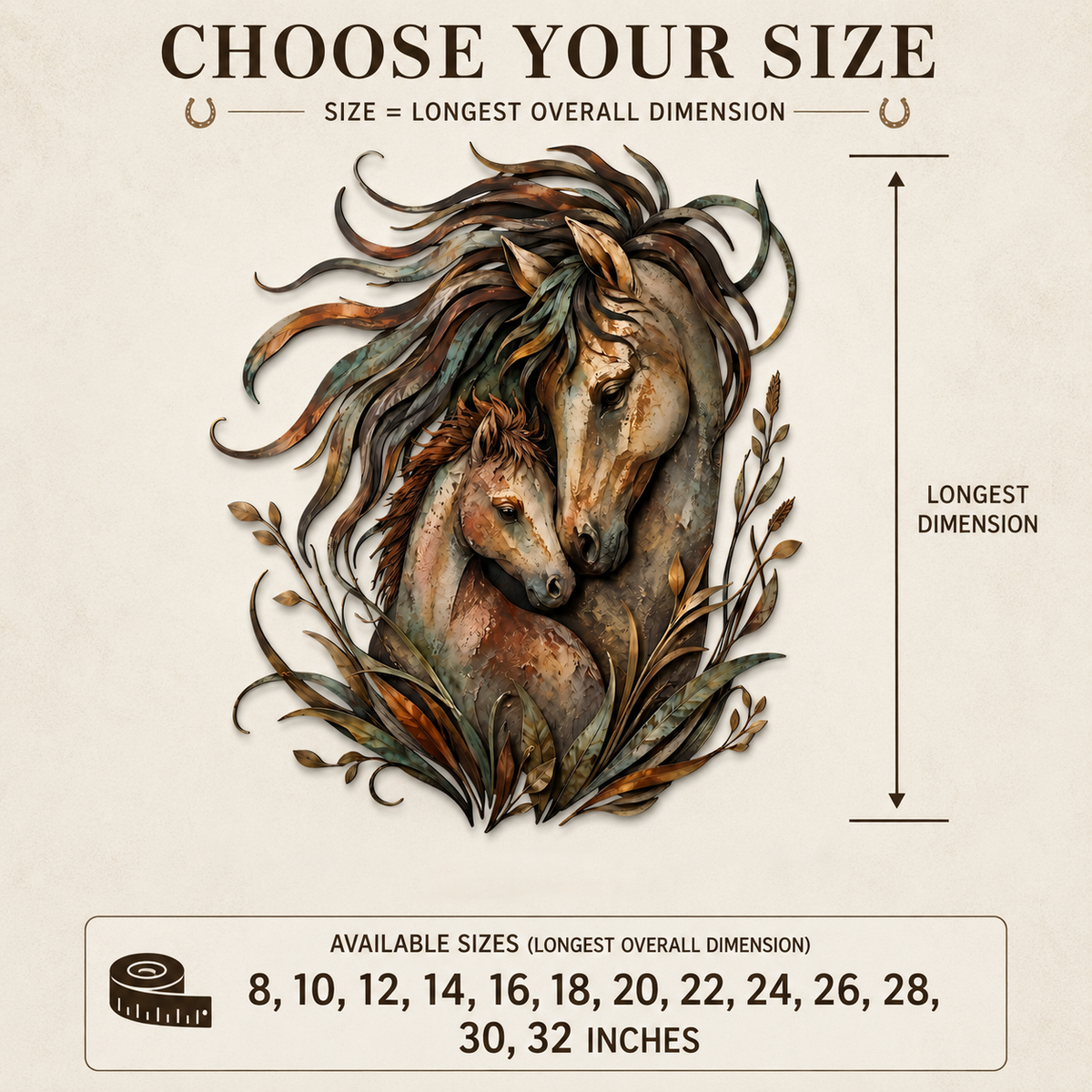 Size Guide - Horse Metal Wall Art Decor Mare and Foal Wall Art