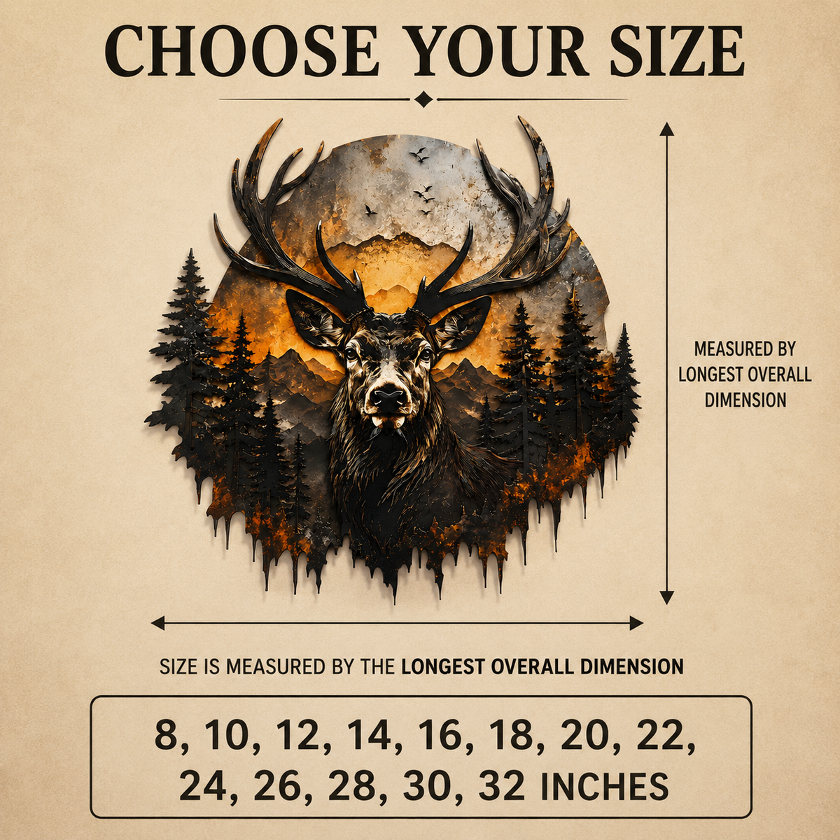 Size Guide - Deer Metal Wall Decor Mountain Wall Art Wildlife Art Woodland