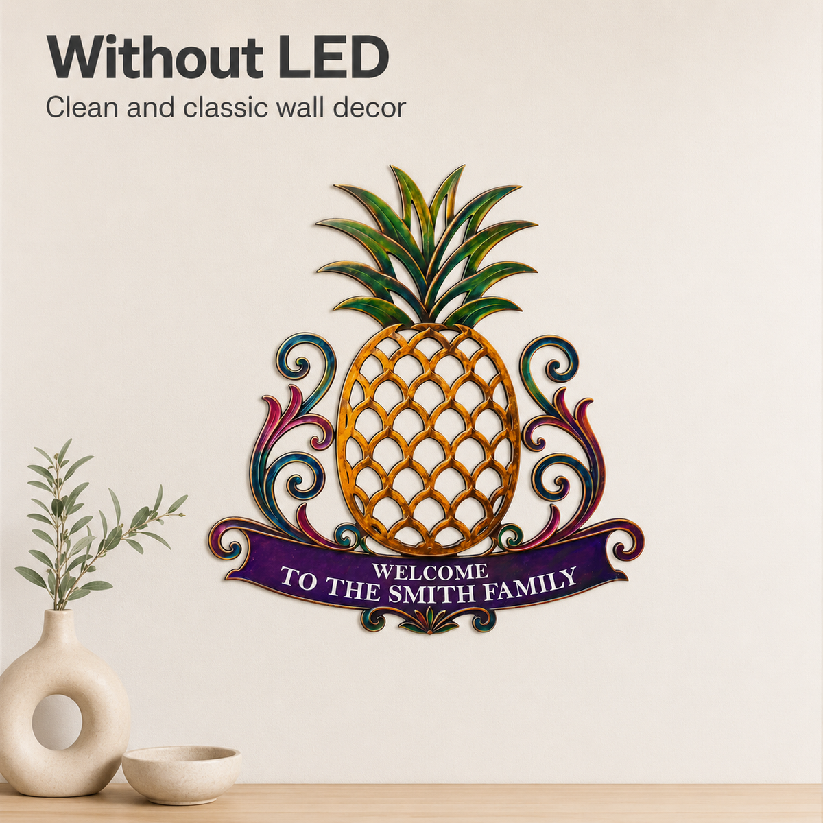 Without LED Option - Custom Pineapple Welcome Metal Sign Personalized Family Name Sign Entryway