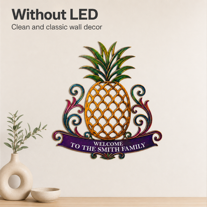 Without LED Option - Custom Pineapple Welcome Metal Sign Personalized Family Name Sign Entryway