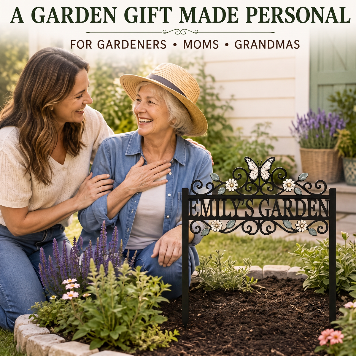 gift moment - Custom Name Garden Stake Personalized Butterfly Garden Decor Daisy Floral
