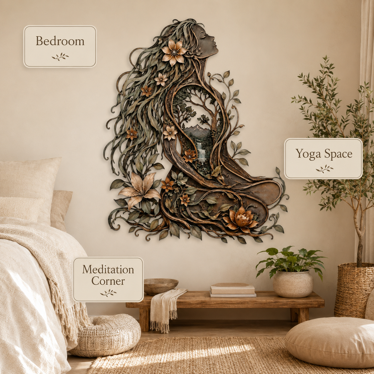 Placement Decor - Meditation Room Metal Wall Art Woman Tree of Life Yoga