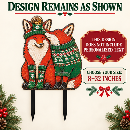 Christmas Fox Garden Stake Winter Woodland Yard Decor Couple Fox Metal Garden Art Holiday Outdoor Decor Fox Lover Gift — Design Remains As Shown