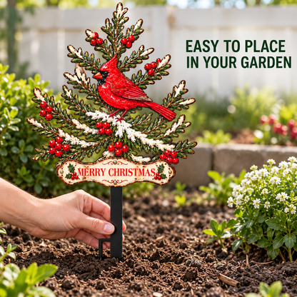 Custom Cardinal Christmas Pine Tree Metal Garden Stake Personalized Christmas Yard Art Cardinal Garden Decor Outdoor Holiday Decor — Easy Garden Placement